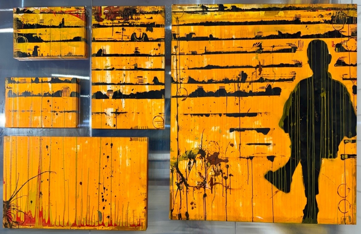 Codex of the Asphalt Sun - Mixed media on canvas by Eder Cetina, 2025, abstract geometric composition inspired by Los Angeles urban landscape